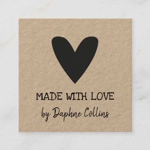 Black Heart Kraft Paper Made With Love Square Business Card