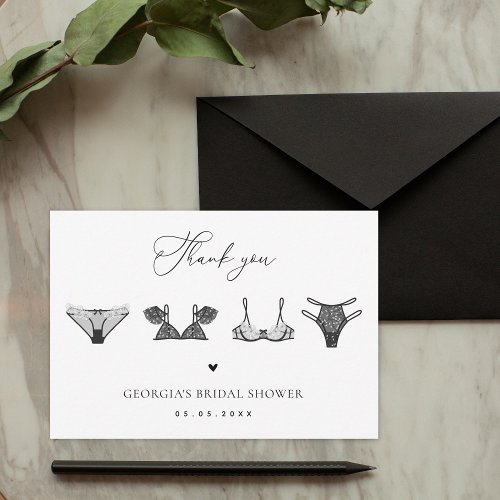 Black Heart  Lace Lingerie Elegant Bridal Shower Thank You Card