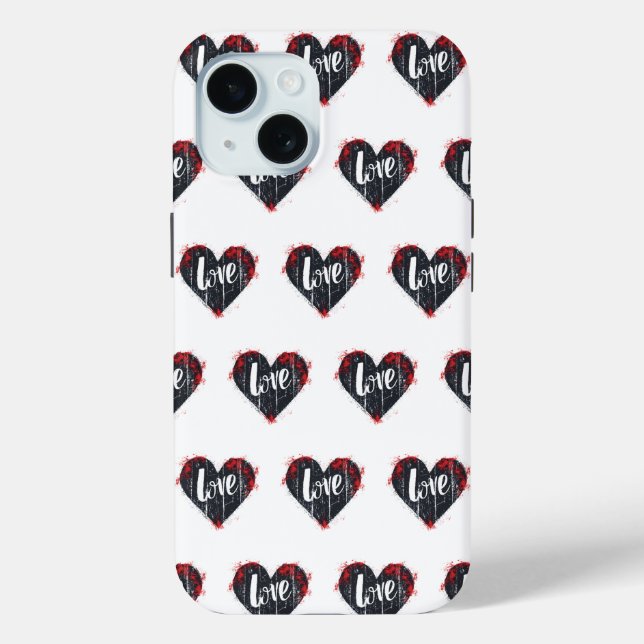 Black Heart Love Slogan Case-Mate iPhone Case (Back)