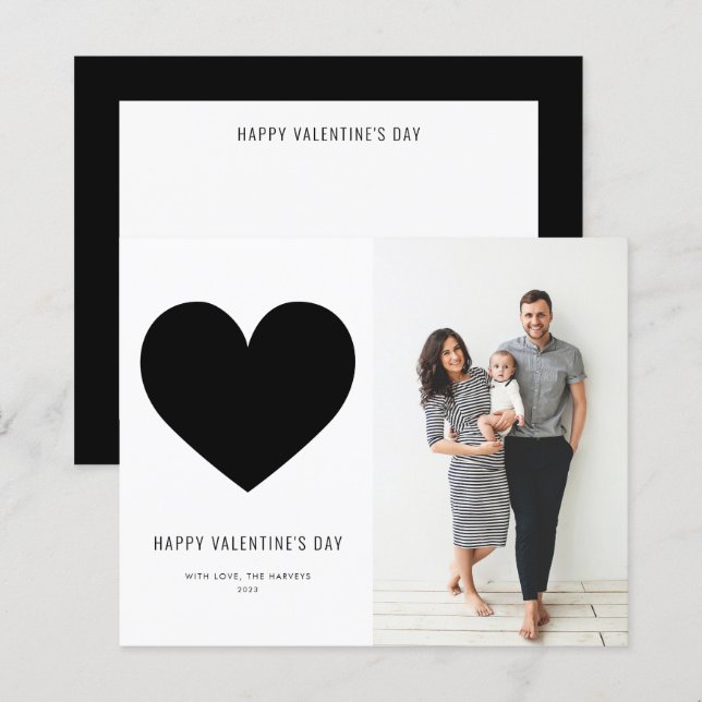 Black Heart Minimalist Happy Valentine's Day Card (Front/Back)