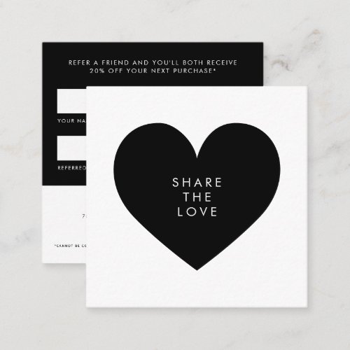 Black Heart Minimalist Share the Love Business Referral Card