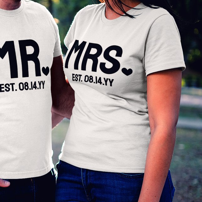 Black Heart Mrs Established Wedding Date Tri-Blend Shirt (Creator Uploaded)