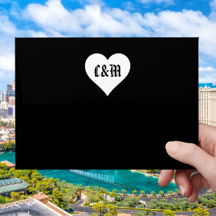 Black Heart Name Monogram Valentines Wedding Envelope