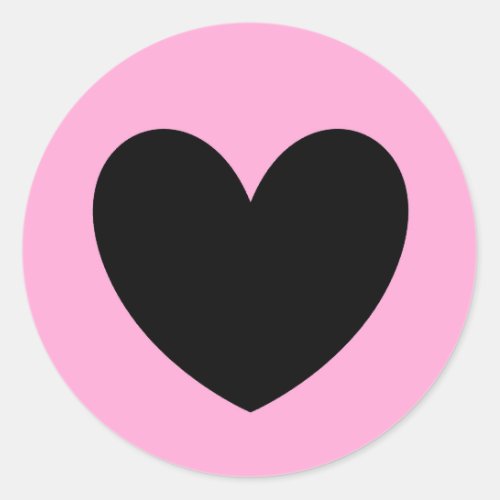 Black heart on cotton candy pink classic round sticker