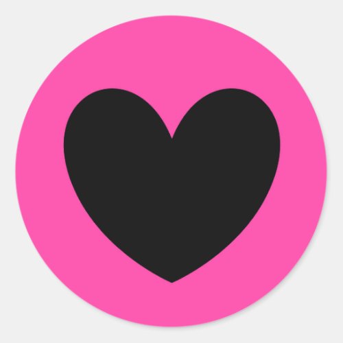 Black heart on fuchsia pink classic round sticker