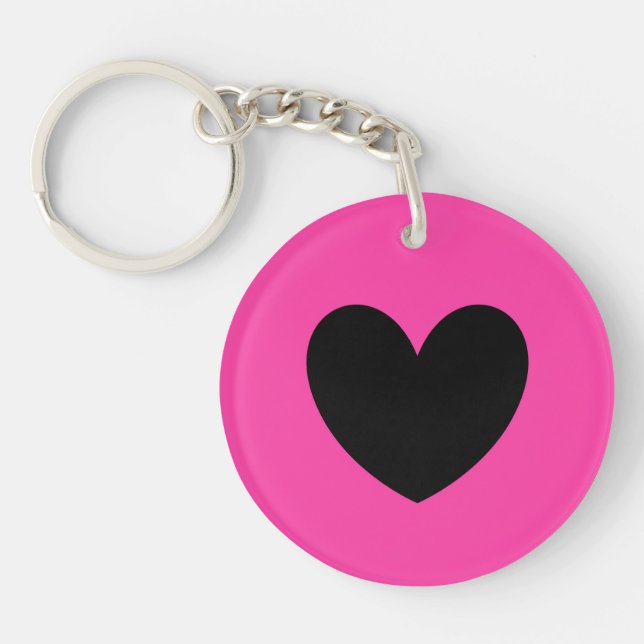 Black heart on fuchsia pink keychain (Front)