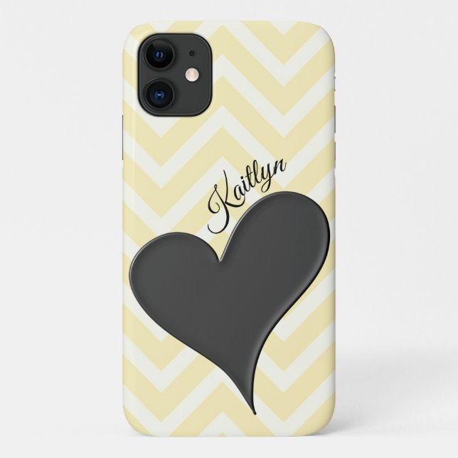 Black Heart on Yellow Chevron Stripe Phone Case (Back)