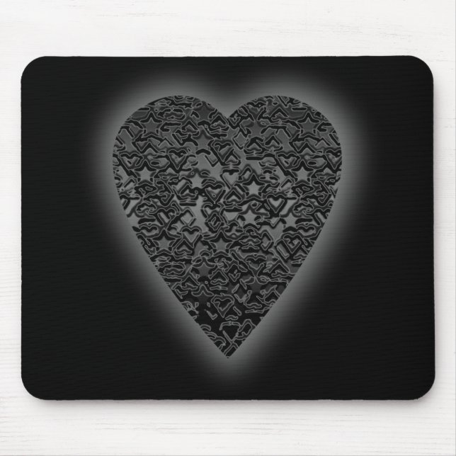 Black Heart. Patterned Heart Design. Mouse Pad (Front)