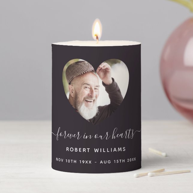 Black heart photo funeral memorial pillar candle (In Situ)
