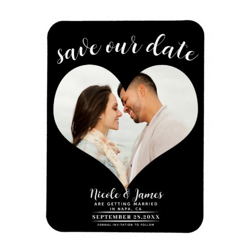 Black Heart Photo Wedding Save the Date Magnet