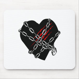 Black Heart Red Chains Cool Gothic Valentines Day  Mouse Pad