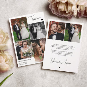 Black Heart Romantic Wedding Photos Thank You Note Card
