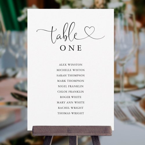 Black Heart Script Table Number Seating Chart