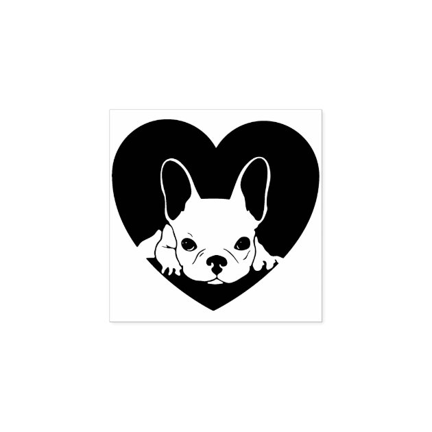Black Heart Simple French Bulldog Rubber Stamp