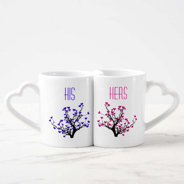 Black Heart Tree Romantic His Hers Lovers Mugs (Front Nesting)