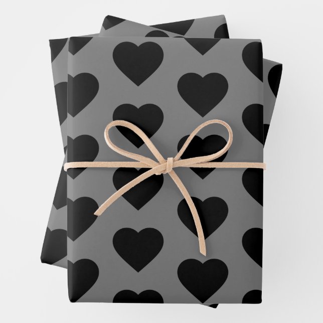Black Heart Valentine Goth Love Wrapping Paper Sheets (In situ)