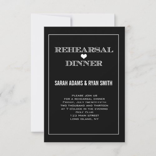 Black Heart Wedding Rehearsal Dinner Invitations