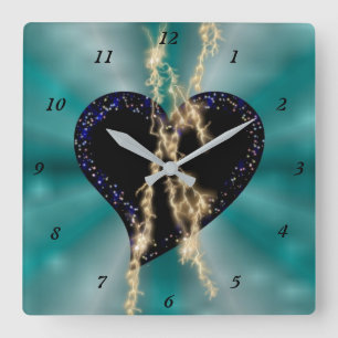 Black Heart with Flasch and Stars on Rainbow Square Wall Clock