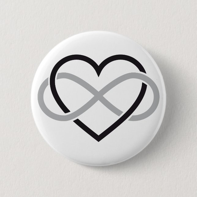 Black heart with infinity sign pinback button (Front)