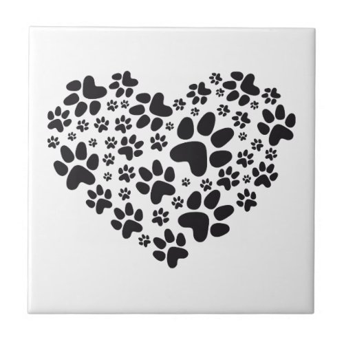 black heart with paws animal foodprint pattern ceramic tile