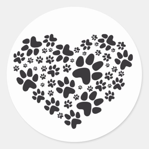 black heart with paws animal foodprint pattern classic round sticker