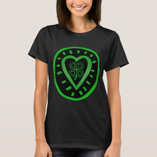 Black Heart with Shamrock St Patricks Day Women T T_Shirt