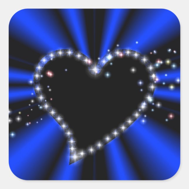 Black Heart with Stars on blue Rainbow Square Sticker (Front)