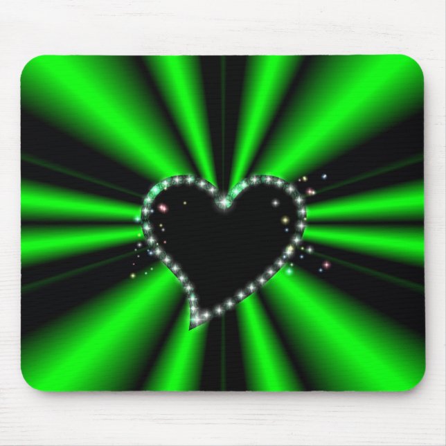 Black Heart with Stars on green Rainbow Mouse Pad (Front)