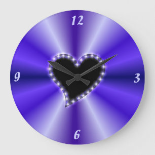 Black Heart with Stars on Purple Pink Rainbow Large Clock