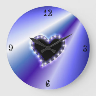 Black Heart with Stars on Purple Pink Rainbow Large Clock