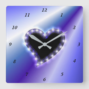 Black Heart with Stars on Purple Pink Rainbow Square Wall Clock
