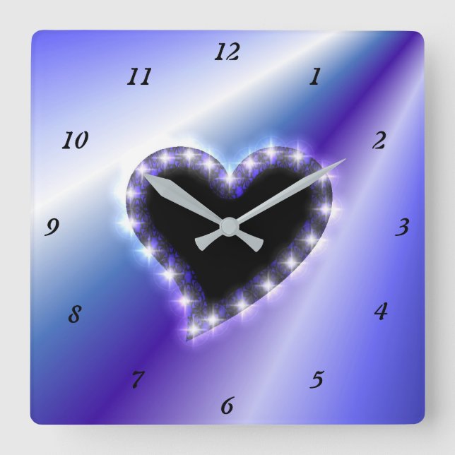 Black Heart with Stars on Purple Pink Rainbow Square Wall Clock (Front)