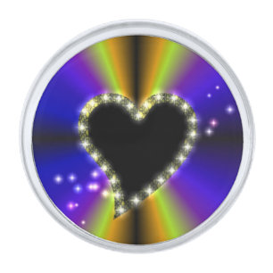 Black Heart with Stars on purple yellow Rainbow Silver Finish Lapel Pin
