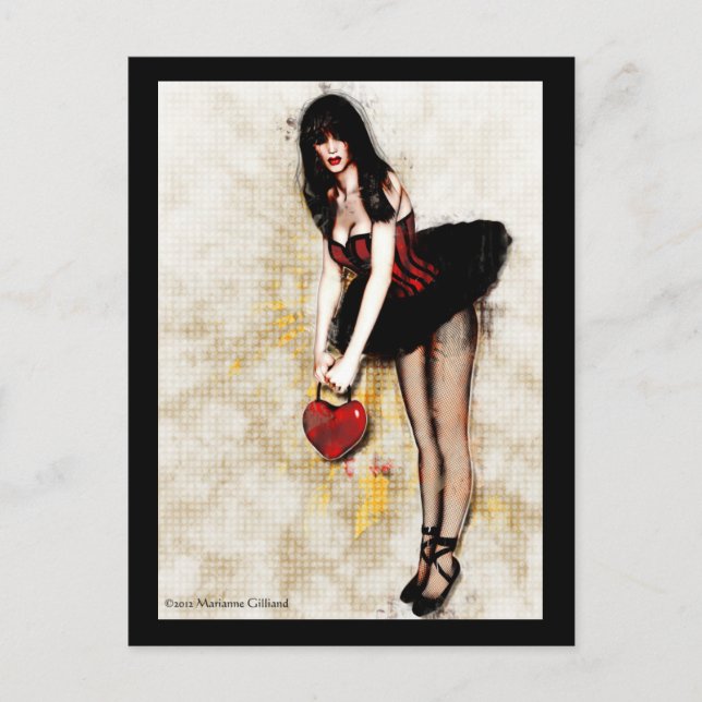 Black Hearted Gothic Art Postcard (Front)