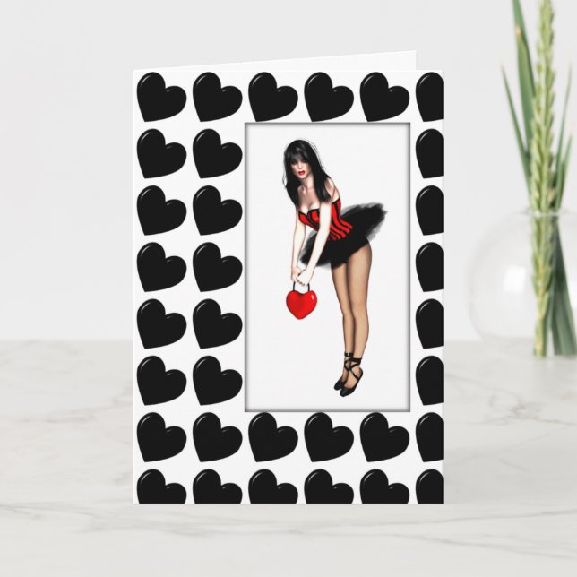 Black Hearted Valentine Holiday Card (Front)