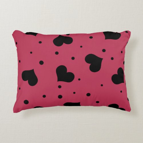 Black Hearts and Dots Viva Magenta Round Pillow
