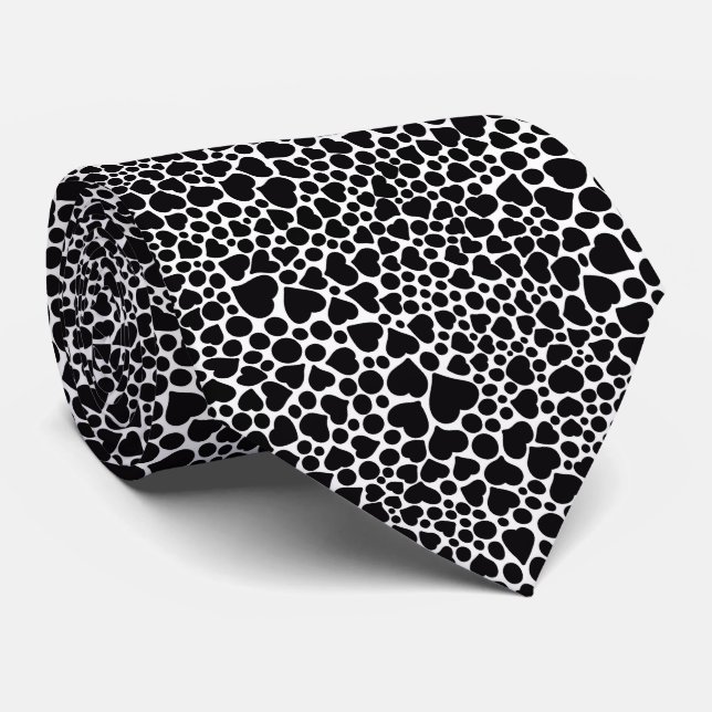 Black Hearts And Polka Dots Neck Tie (Rolled)
