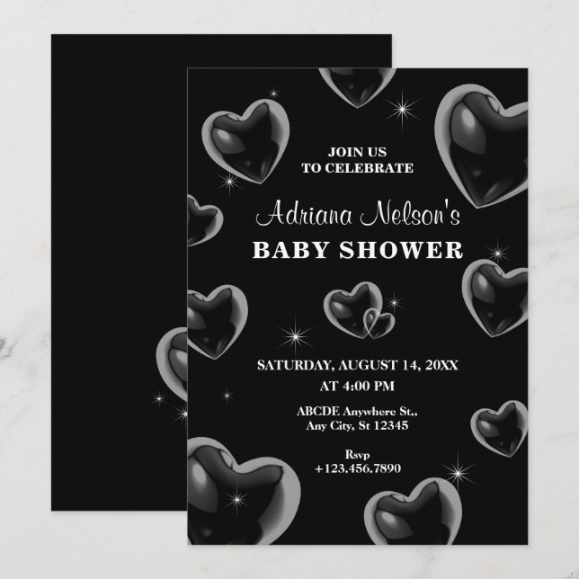 Black Hearts bubble BABY SHOWER Invitation (Front/Back)