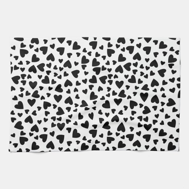 Black Hearts Custom Background Color Towel (Horizontal)