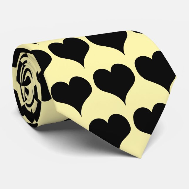 Black Hearts Design Neck Tie (Rolled)