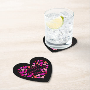 Black Hearts Happy Valentines Day Paper Coaster