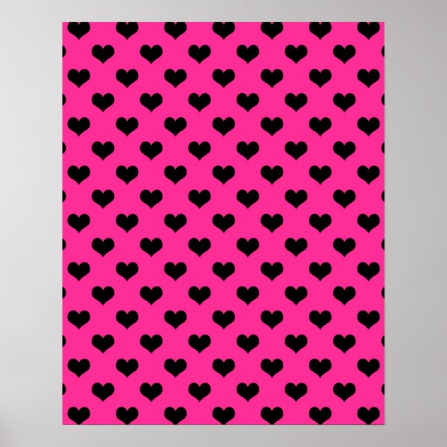 Black Hearts Hot Pink Background Polka Dot Heart Poster (Front)