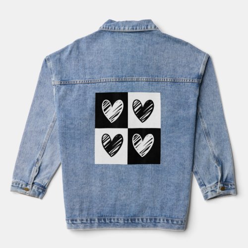Black Hearts Love Pattern Cute Valentines Day Che Denim Jacket
