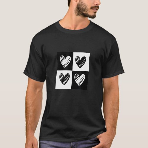 Black Hearts Love Pattern Cute Valentines Day Che T_Shirt