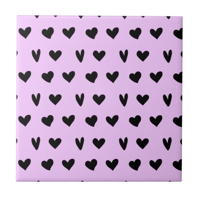Black Hearts Lovely Pattern Happy Valentines Day Ceramic Tile (Front)