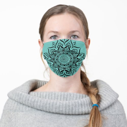 Black hearts mandala on green background adult cloth face mask