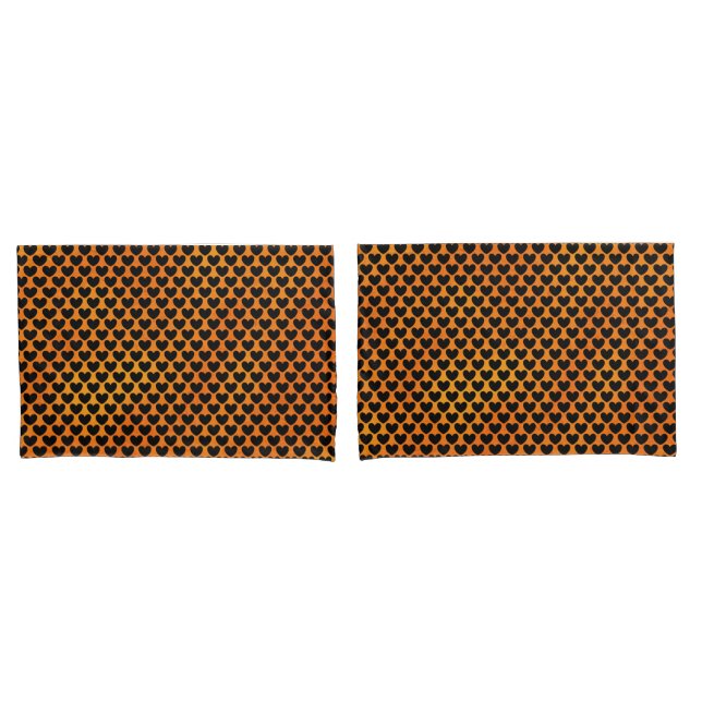 Black Hearts on Orange Purple Reversible Pillow Case (Front-Set)