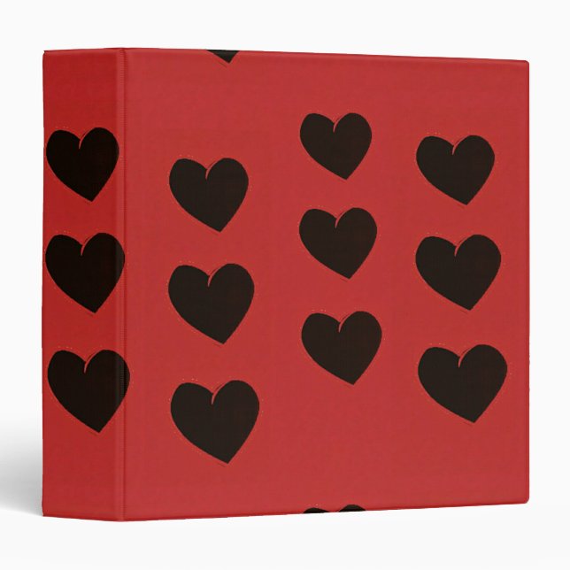 Black hearts on red 3 ring binder (Front/Spine)