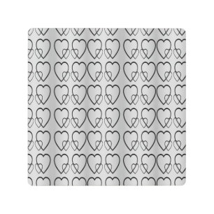 Black hearts on silver pickleball paddle metal print