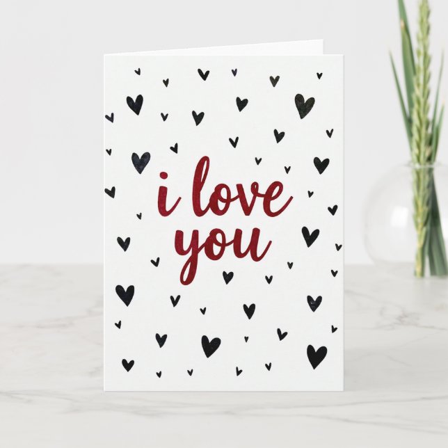 Black Hearts Pattern I Love You Card (Front)